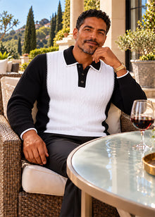 Load image into Gallery viewer, Prestige 3-Button Polo Sweater # SW6556 Black
