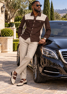 Load image into Gallery viewer, Prestige Casual Shirt/Pants Set # CSL6675 Brown Combo
