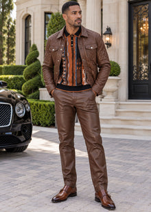 Load image into Gallery viewer, Lanzino Faux Leather Jacket # JK144 Brown
