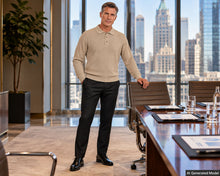 Load image into Gallery viewer, Tulliano Silk Blend 3-Button Polo Sweater 'Pinto' Oatmeal