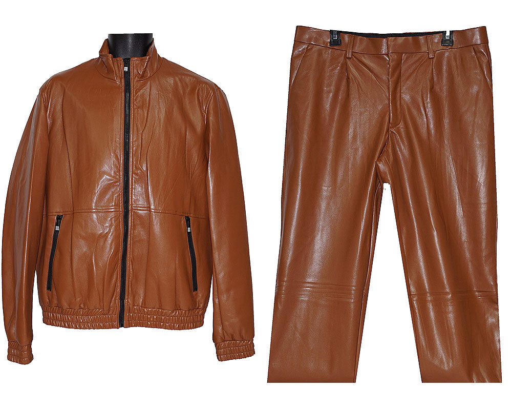 Cigar Faux Leather Jacket/Pants Set # BRX713 Cognac