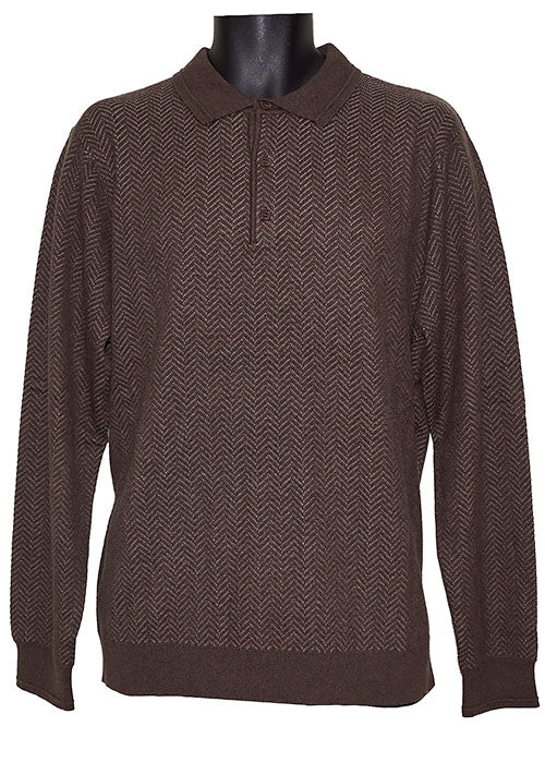 Cigar 3-Button Polo Sweater # P601 Brown