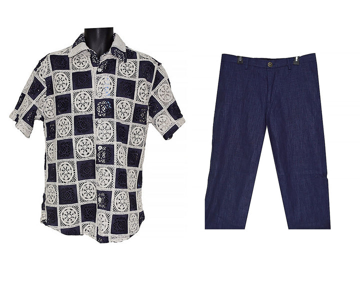 Lanzino Linen Shirt/Pants Set # SSL137 Navy
