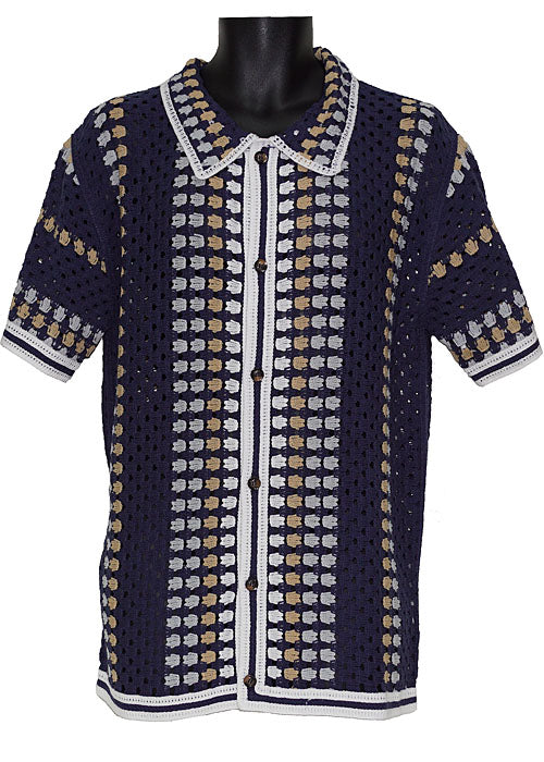 Lanzino Linen Shirt # SSL183 Navy