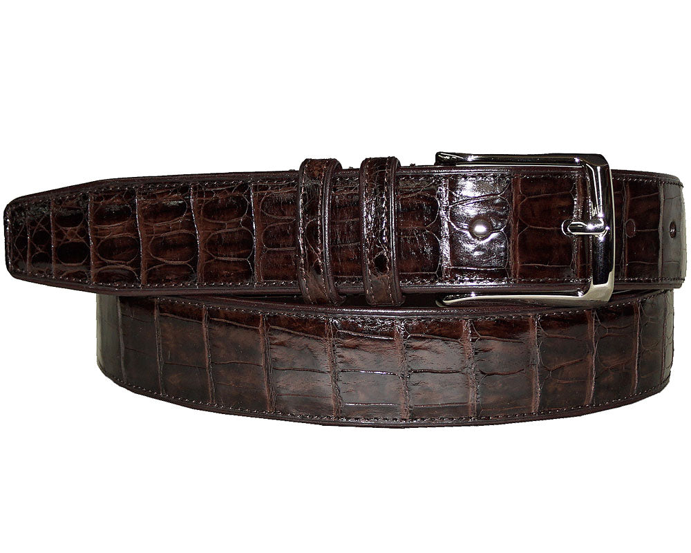 David Eden Brown Crocodile skin Belt with Gold Buckle, L 42 inch David Eden Mens Genuine Lizard Skin Brown Leather Belt  main image 3