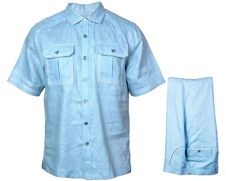Prestige Linen Shirt/Pants Set # LUX630 Blue