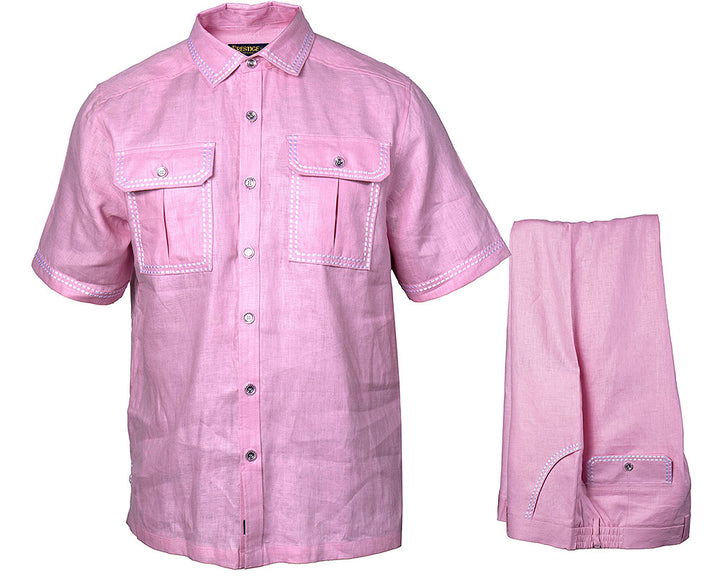 Prestige Linen Shirt/Pants Set # LUX630 Pink