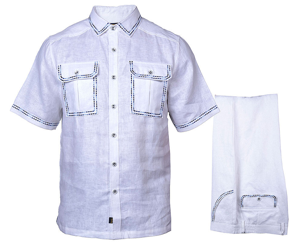 Prestige Linen Shirt/Pants Set # LUX630 White/Navy – Alligator World