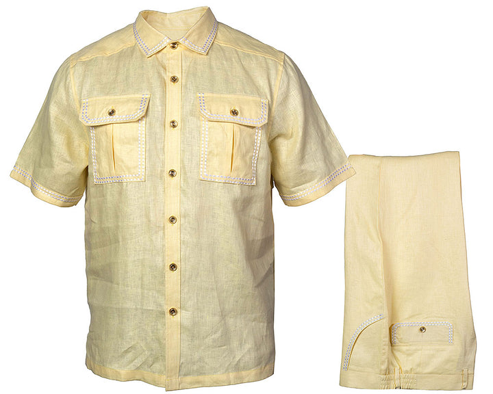 Prestige Linen Shirt/Pants Set # LUX630 Yellow