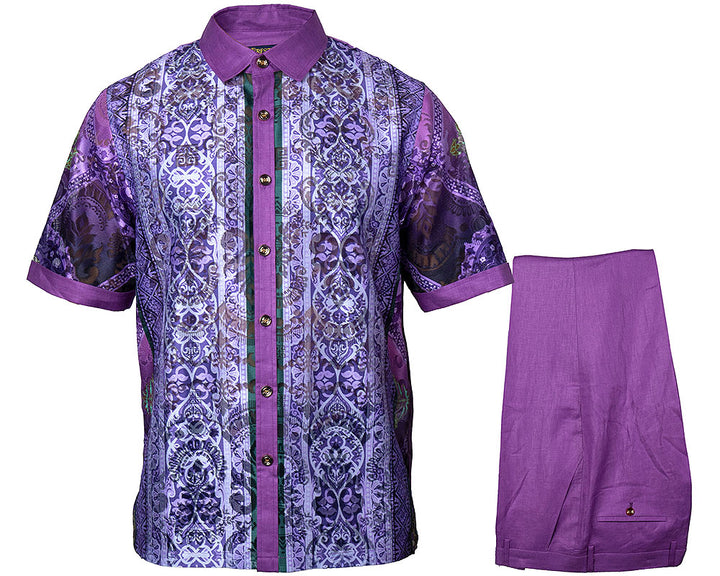 Prestige Linen Shirt/Pants Set # LUX660 Purple