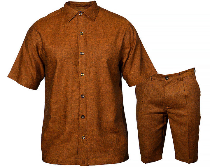 Prestige Linen Shirt/Shorts Set # LP64 Brown Combo