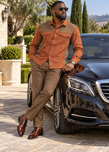 Load image into Gallery viewer, Prestige Casual Shirt/Pants Set # CSL6675 Orange Combo
