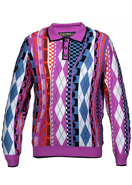 Prestige 3-Button Polo Sweater # SW6502 Lilac