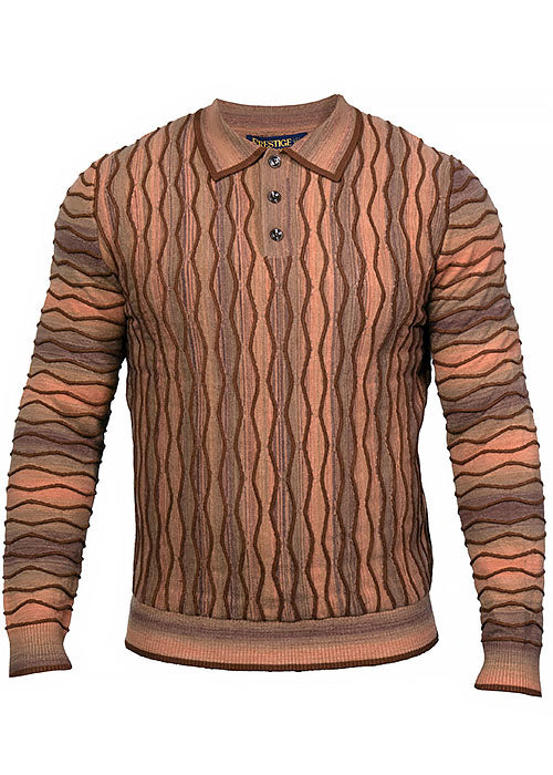 Prestige 3-Button Polo Sweater # SW6522 Brown