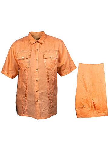 Prestige Linen Shirt/Pants Set # LUX299 Peach