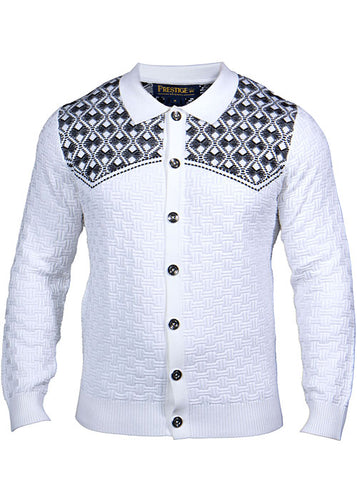 Prestige Button-Down Sweater # SW664 White