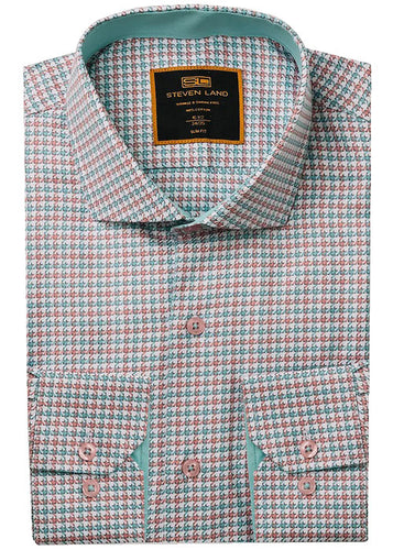 Steven Land Dress Shirt # 2508 Coral/Lagoon