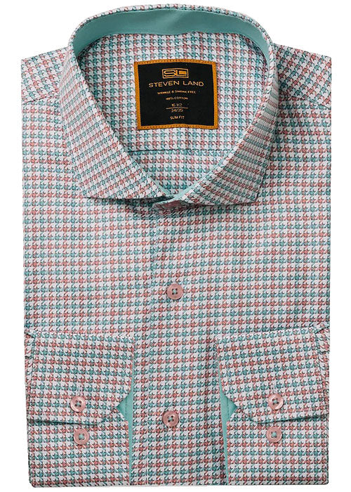 Steven Land Dress Shirt # 2508 Coral/Lagoon